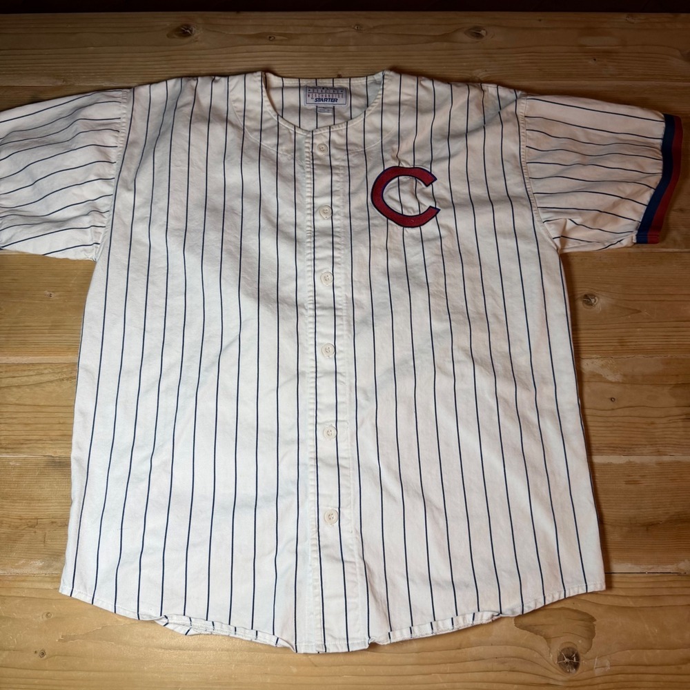 Vintage‎ Starter Chicago Cubs Baseball Jersey Mens Large White Pinstripe MLB